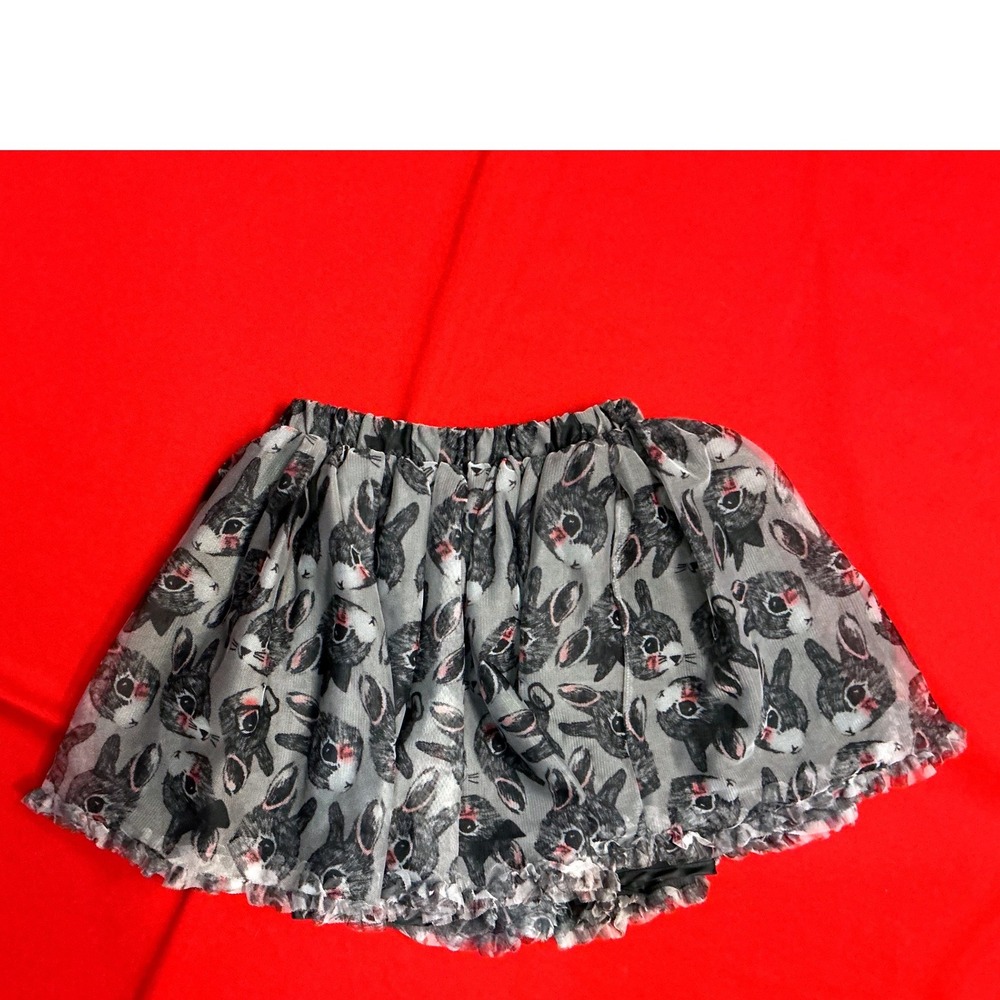 Easter Bunny Rabbit Tulle Skirt Kids Girls 7-8Y Gray Excellent Mesh Tutu Bow - Picture 2 of 6